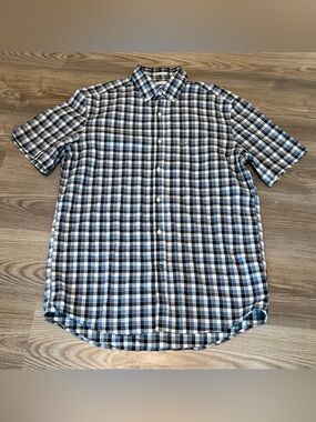 Lacoste Plaid Button Down Short Sleeve Shirt Mens size 40 Regular Fit